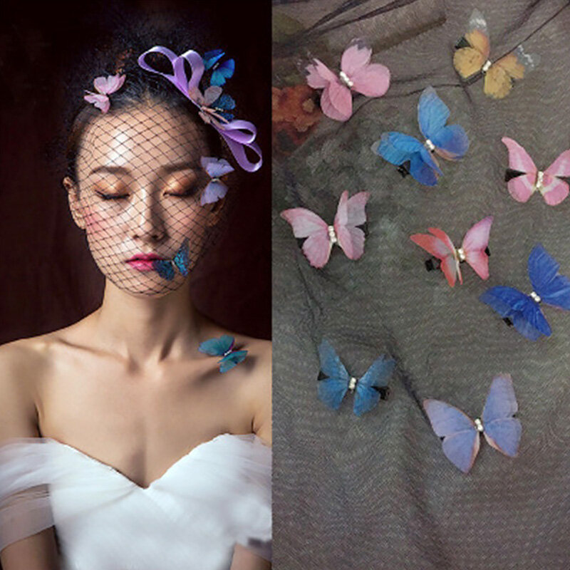 Phụ Nữ Cô Gái barrettes 3D bướm gạc kẹp tóc phụ kiện kẹp tóc