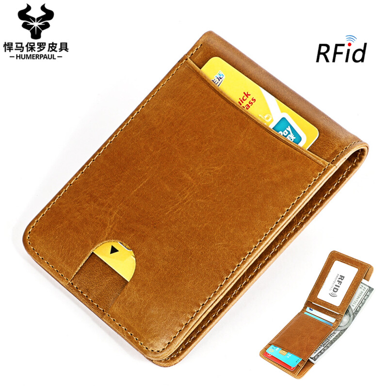  HUMERPAUL Ví Da Thật Mỏng Thông Minh Mới 2022 Cho Nam Có Kẹp Thẻ Tín Dụng Ví Mỏng Nam Bằng Da Chặn RFID Mini Ví Đựng Thẻ Unisex 