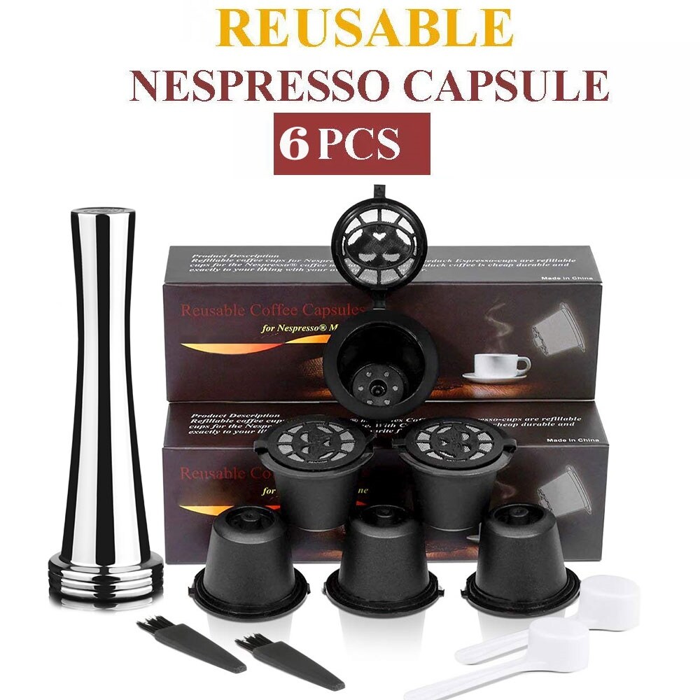 Gambar icafilas Reusable Coffee Capsule for Nespresso Machine with Stainless Filter Mesh Refillable Espresso Pod Kitchen Tamper