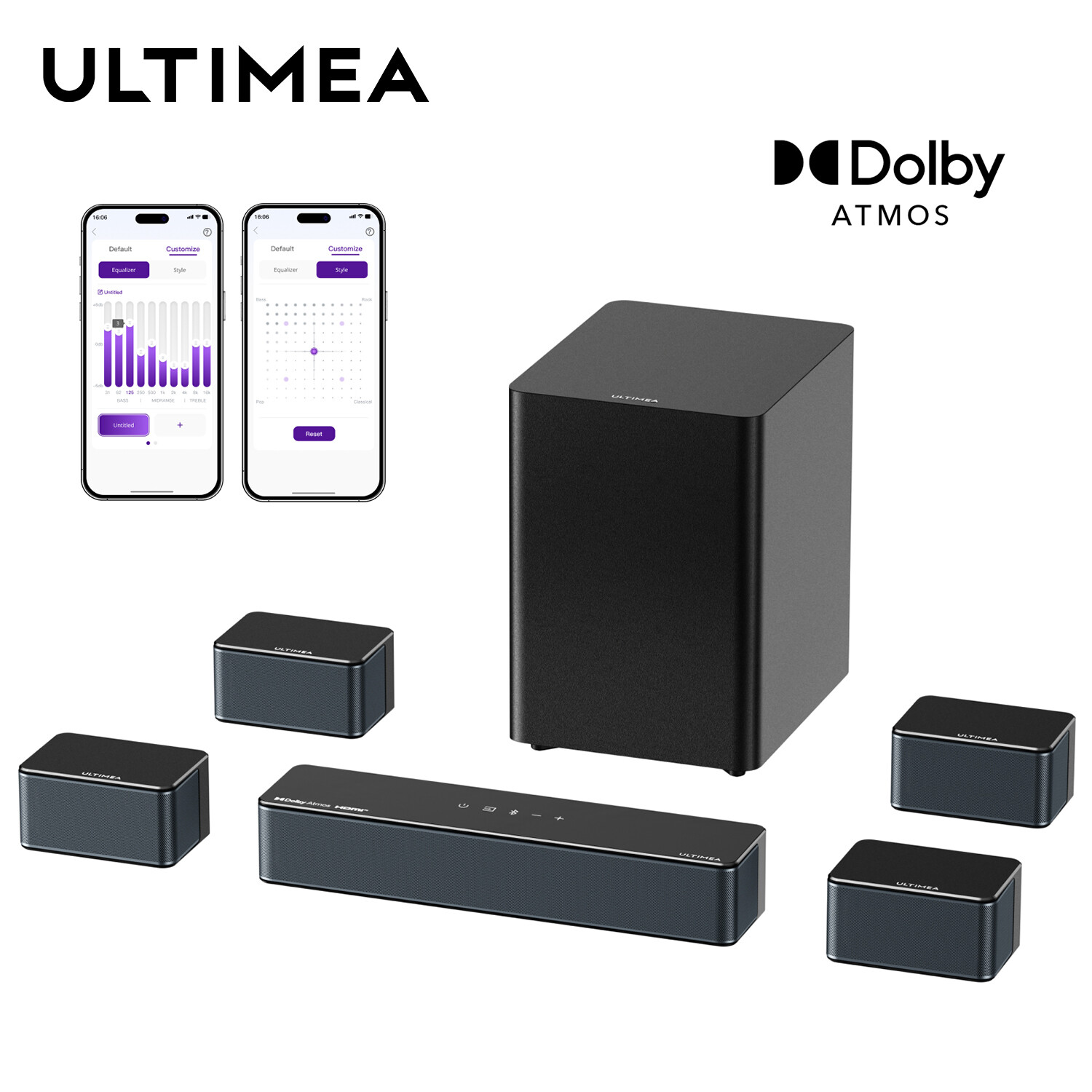 Ultimea Poseidon D80 boom 500w 7.1  dolby Atmos home theater soundbar-wireless subwoofer, 3D Surround with app control