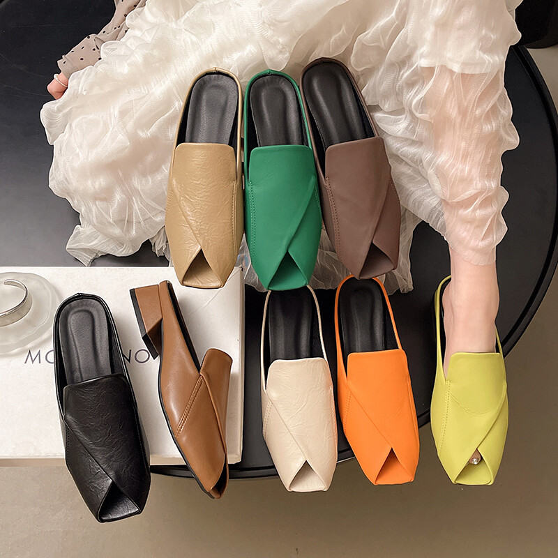 MANXIXI Fashion Women Mules Loafers Beautiful Low Heel Sandals (Size 36-43) ราคา 418 บาท*ส่งฟรี