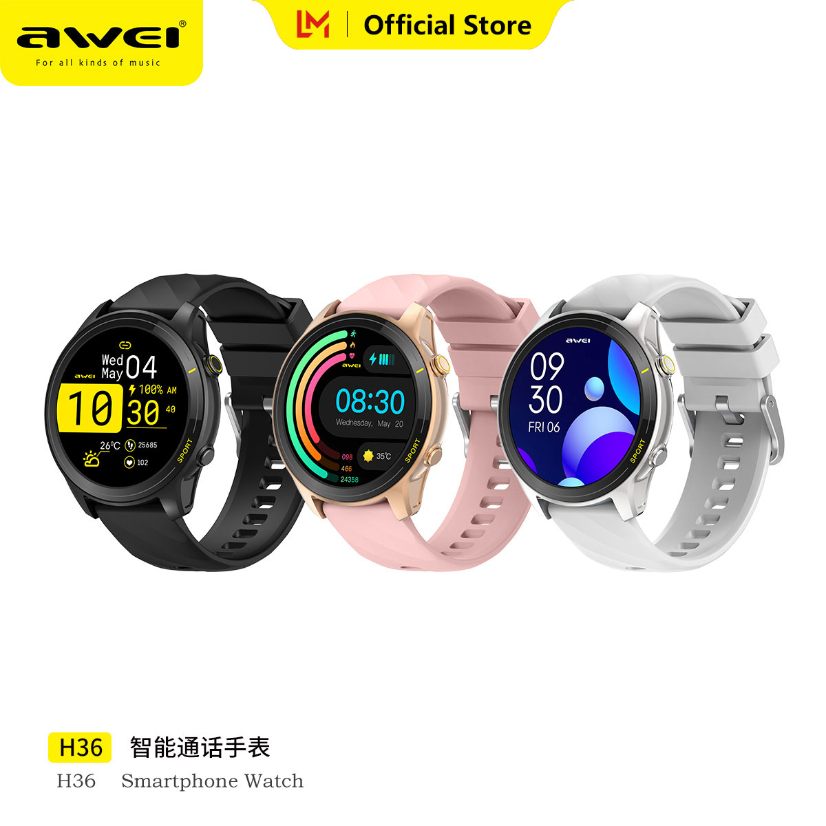 Awei H36 Smart watch IP68 Waterproof Zinc alloy dial Ultra long battery life smartwatchs for outdoor swimming sport ราคา 1,114 บาท*ส่งฟรี