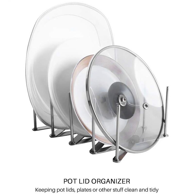 Gambar Kitchen Organizer Stainless Steel Extendable Pot Lid Rack Multipurpose Spoon Plate Holder Cooking Dish Tray Stand Steamer Racks