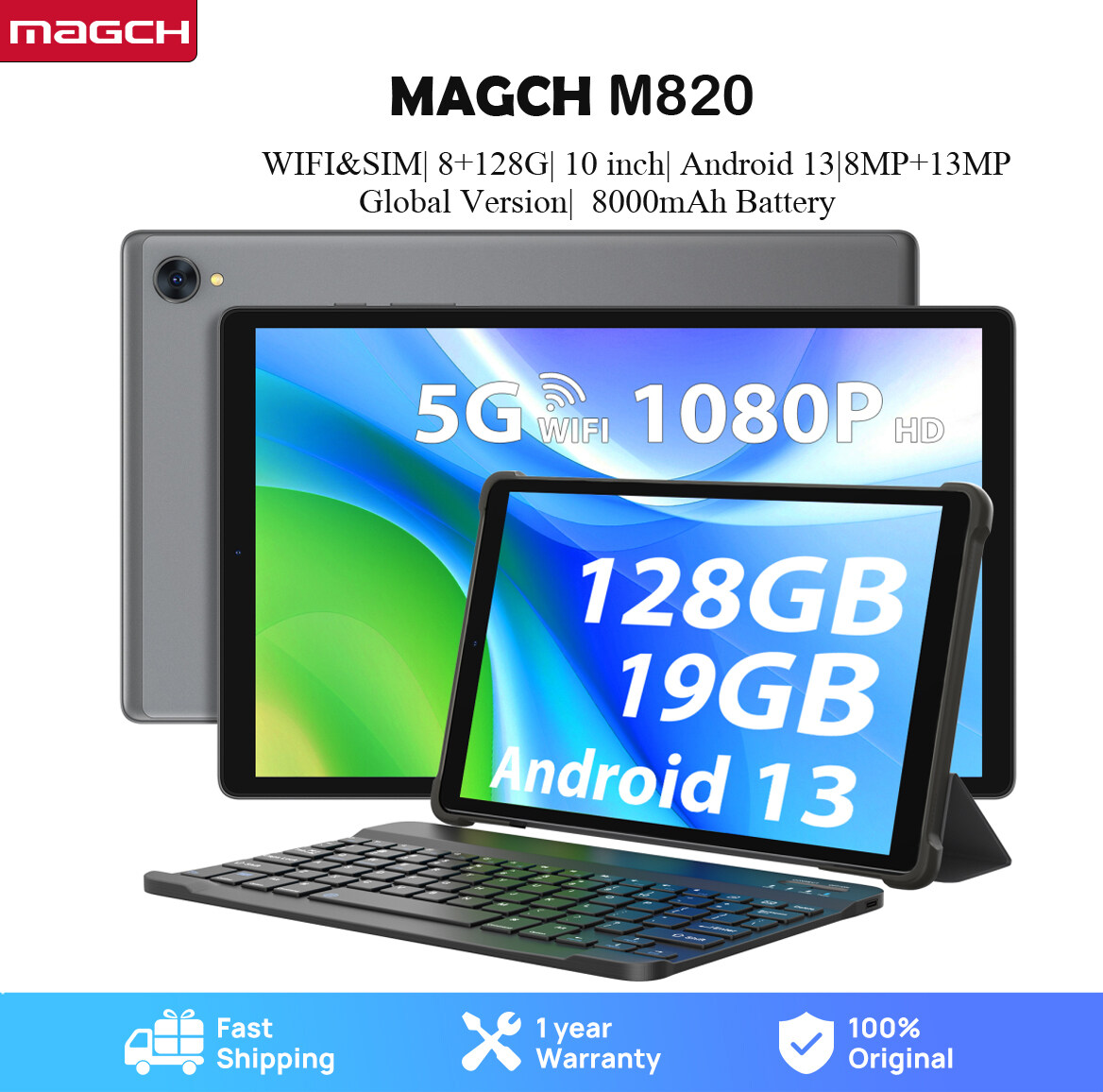 MAGCH 2024 Android 13 Tablet 10 inch, 19 RAM