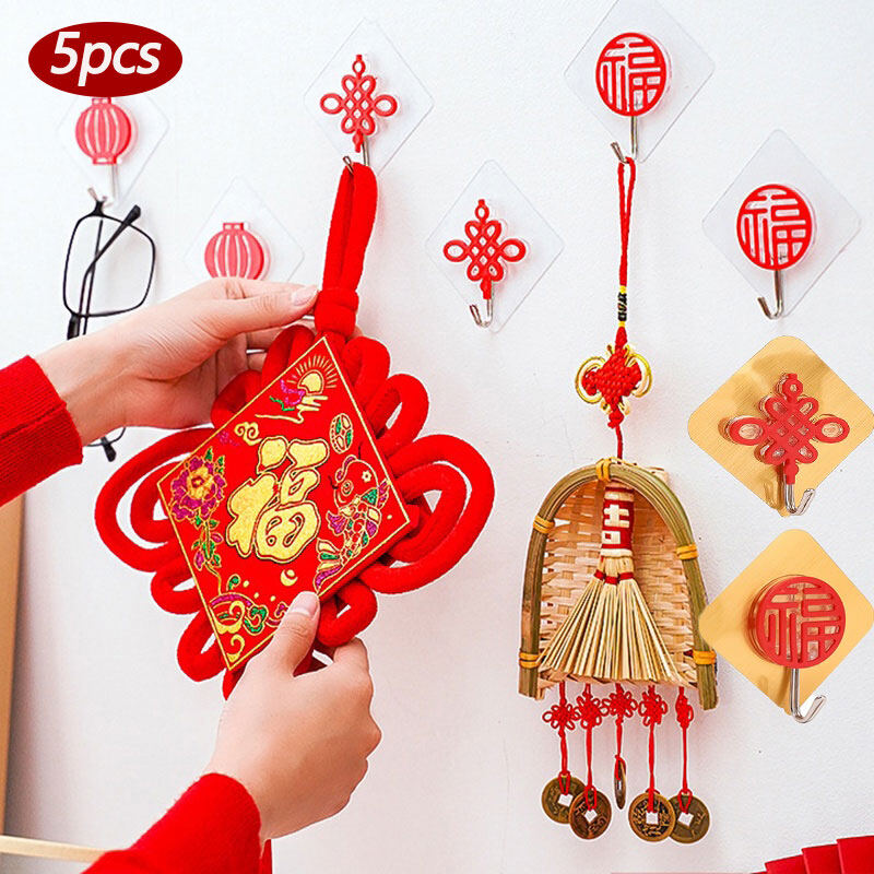 5 cái móc ma thuật móc treo tường trong suốt nhà bếp không cần đinh móc dính chắc móc treo tường trang trí lễ hội mùa xuân vui vẻ năm mới