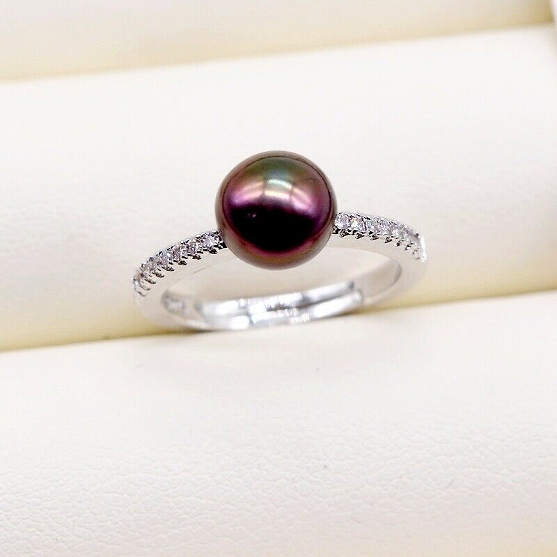 Nhẫn ngọc trai 7 Mét ngọc trai nước ngọt tự nhiên Zirconia có thể điều chỉnh phụ nữ vòng