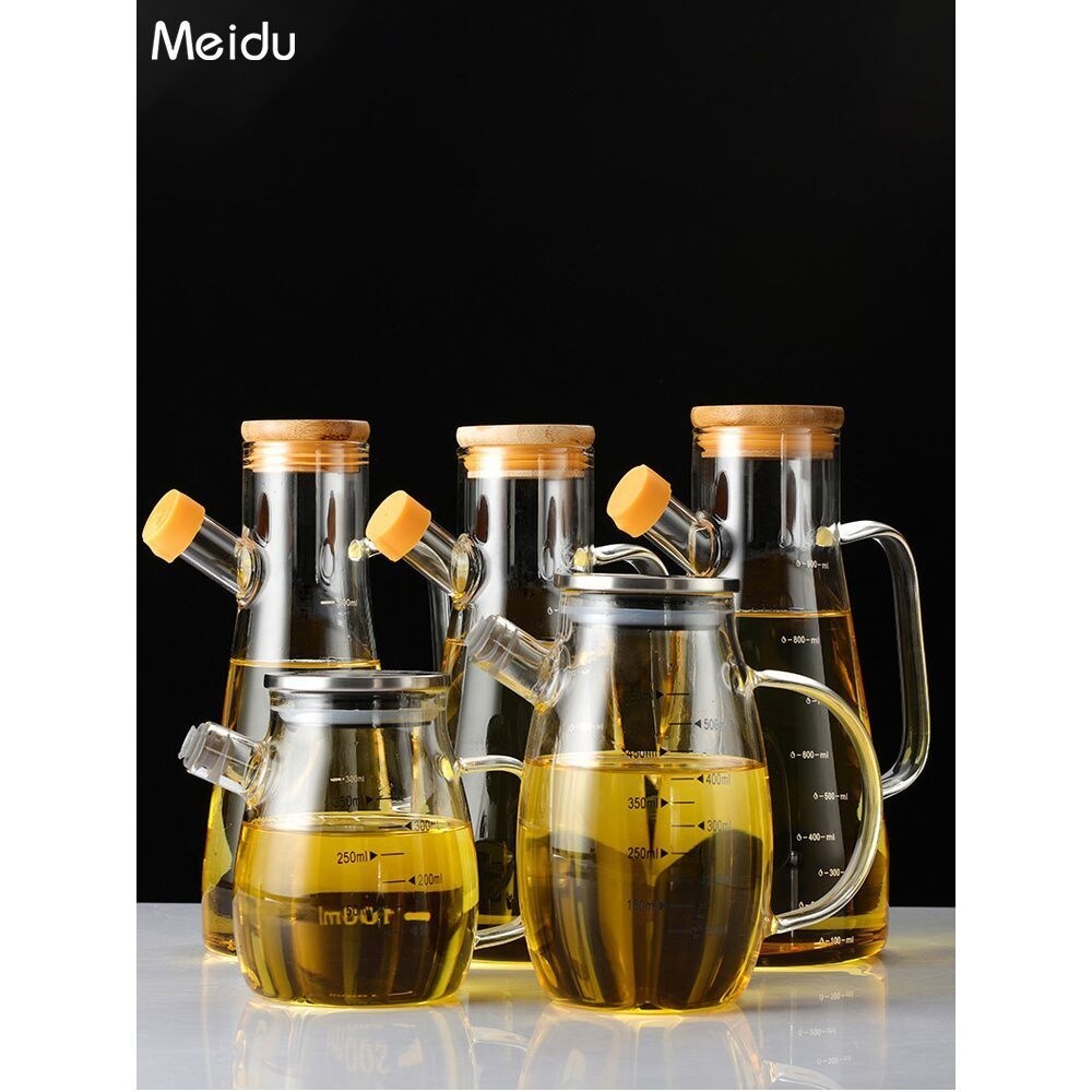 Gambar High borosilicate glass oil pot leak proof with scale soy sauce vinegar bottle large capacity transparent pouring oil tank kitchen supplies household