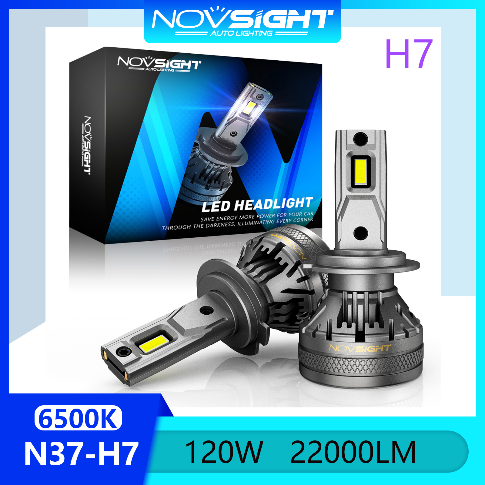 Novsight N37 6500K Đèn LED siêu sáng H7 Đèn pha LED Bộ đèn pha Đèn sương mù Chùm sáng cao / thấp 120W 22000LM Cắm và chạy Trong kho 1 cặp 2PCS Bảo hành 2 năm Miễn phí vận chuyển