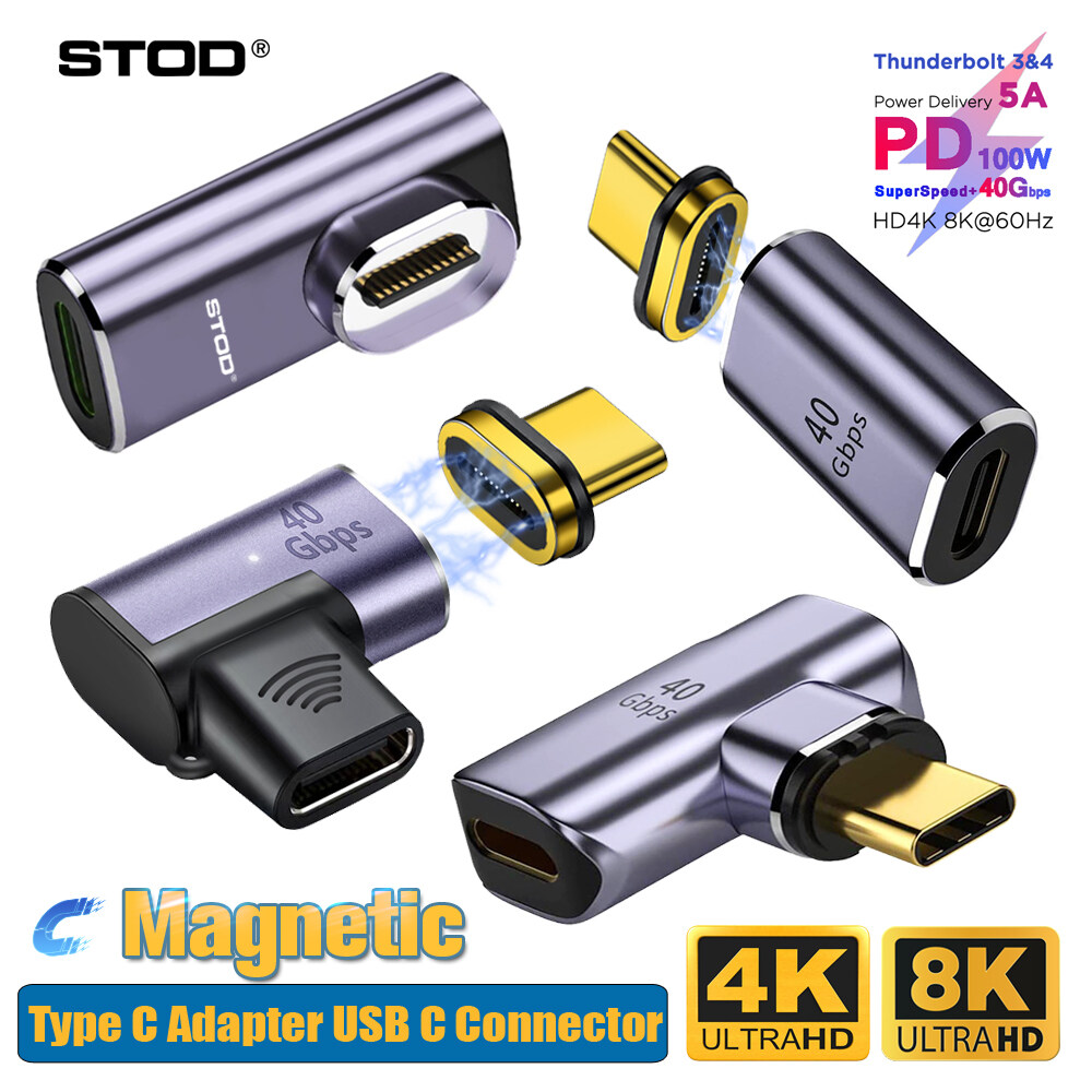 STOD Bộ Chuyển Đổi Type C Bộ Sạc Từ Tính Cho Android Đầu Nối USB C OTG Bộ Chuyển Đổi Mở Rộng USBC Đầu Cắm Nam Châm Góc Phải 90 Độ Hình Chữ L Khuỷu Tay USB 4 Thunderbolt 3 Bộ Mở Rộng 5A Tai Nghe Sạc Nhanh Tai Nghe Giắc Âm Thanh Video bộ Chuyển Đổi Góc