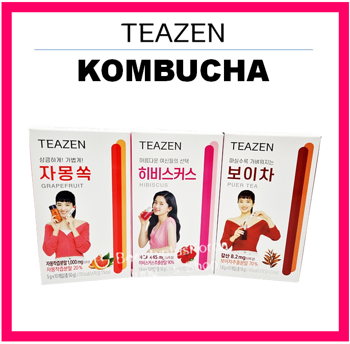 [teazen] bột trà hàn quốc 10t 4 loại (bột lúa mạch nảy mầm trà 2g/bột trà bưởi 5g/bột trà puer 1.8g/bột trà thảo mộc hibiscus 1.8g)