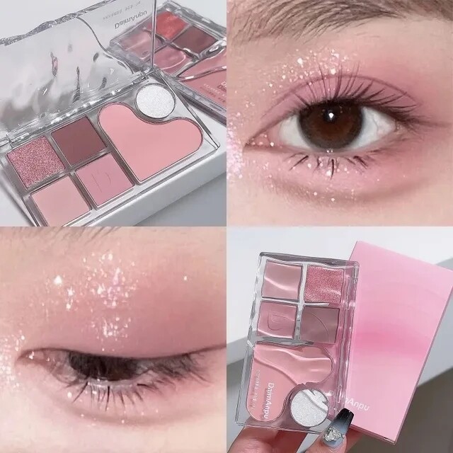 6 màu long lanh Bút vẽ mắt bảng màu Hồng Mơ Eyeshadow bền lâu Long Lanh Mắt sắc tố Highlighter Blush Bảng trang điểm