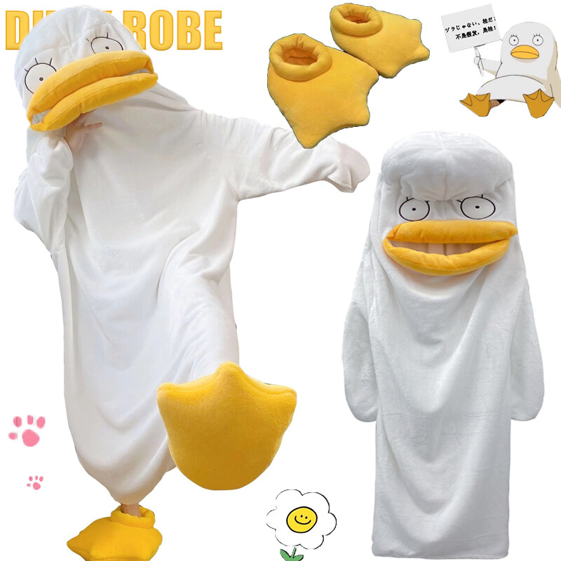 Adult Gintama Cosplay Costume Elizabeth Duck Nightrobe Shoes Funny One-Piece Pajamas Blanket Psyduck Coral Fleece Nightgown Sleeping Bag