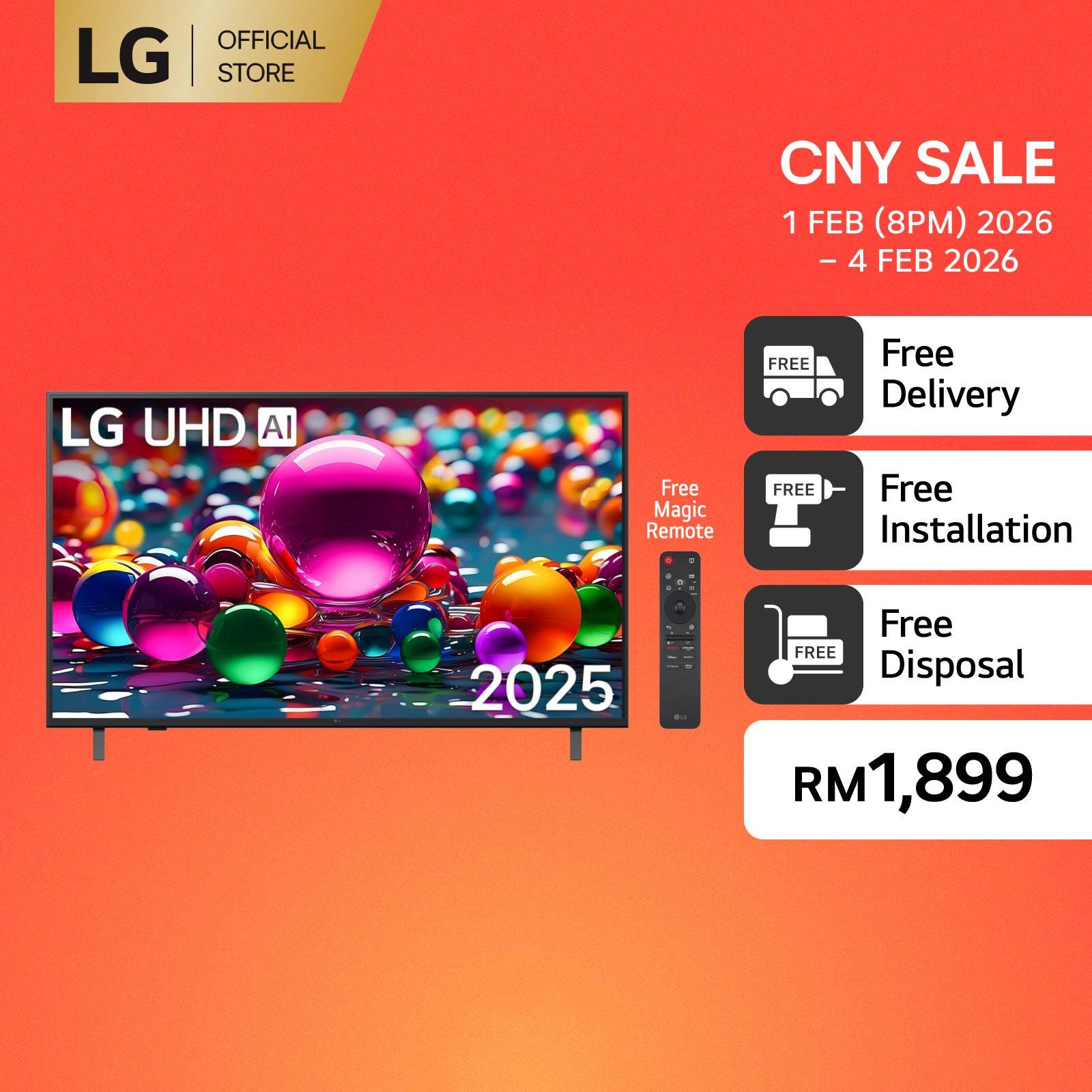 50 Inch LG 4K UHD AI TV UA84 HDR10 (2025) Harga 1,899 Ringgit*Penghantaran Percuma