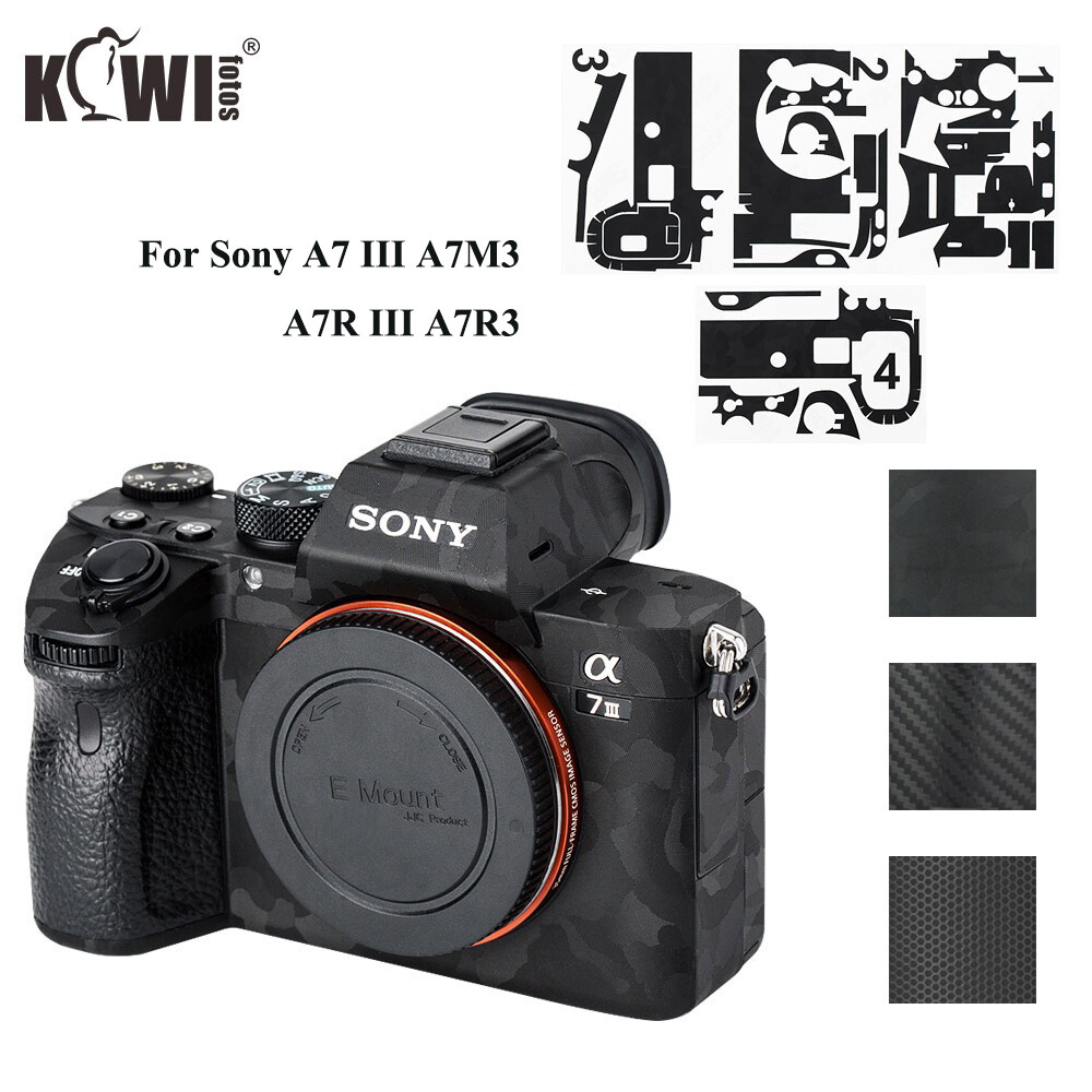 Kiwifotos thân máy nhãn dán bảo vệ 3M dính chống trầy xước da miếng dán trang trí bọc phim bảo vệ cho Sony A7 III A7R III a7iii a7riii a7m3 a7r3 bóng đen hoặc sợi carbon đen và ma trận Đen