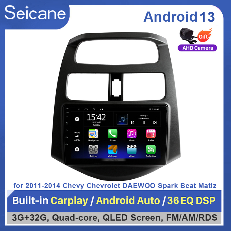 Seicane 9 inch 2.5D QLED Touchscreen Android 13.0 Radio Head Unit Player for 2011 2012 2013 2014 Chevy Chevrolet DAEWOO Spark Beat Matiz GPS Navigation Auto Stereo WIFI Music Bluetooth Phone USB SWC ราคา 3,600 บาท*ส่งฟรี