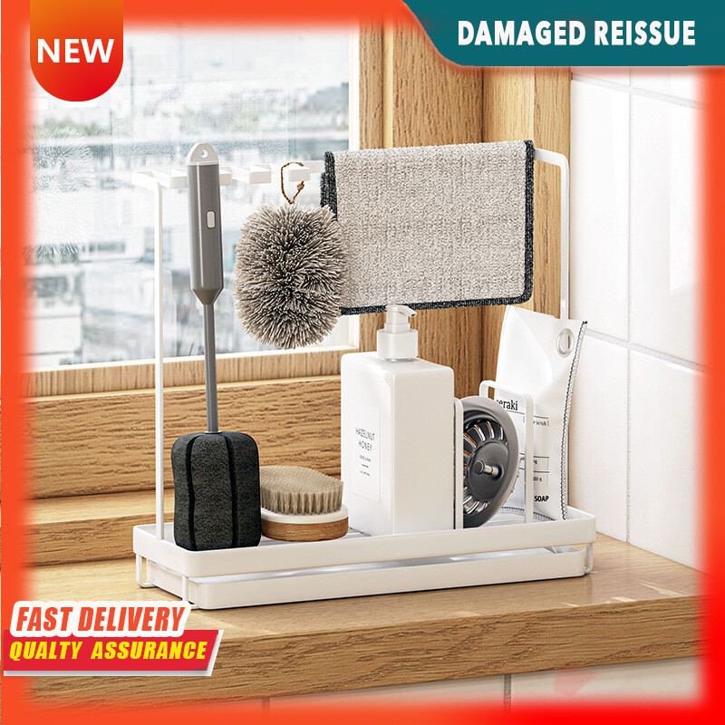 Gambar Rag Rack Dishwashing Sponge Drain Rack Household Kitchen Sink Rack Countertop Multi functional Storage Rack