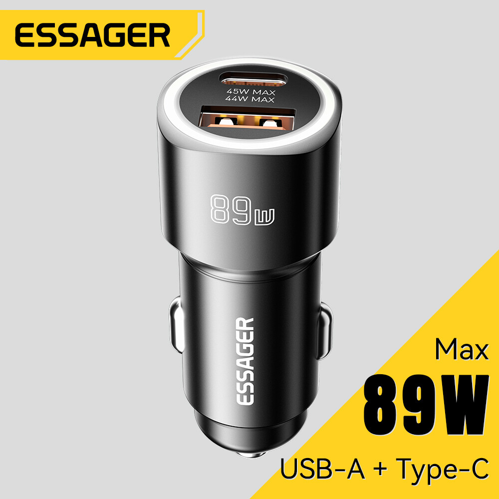 Essager PD 89W Car Charger USB Type-C Dual-Port Fast Charging Compatible with Multiple Charging Protocols Safety Protections ราคา 232 บาท*ส่งฟรี