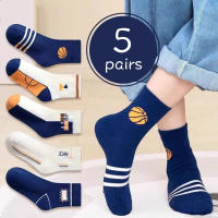Denoswim 5 đôi vớ học sinh Thể Thao Nam thanh thiếu niên loạt bóng rổ vớ trẻ em cho trẻ em vớ cao đến giữa bắp chân cotton thoáng khí 0-14 tuổi
