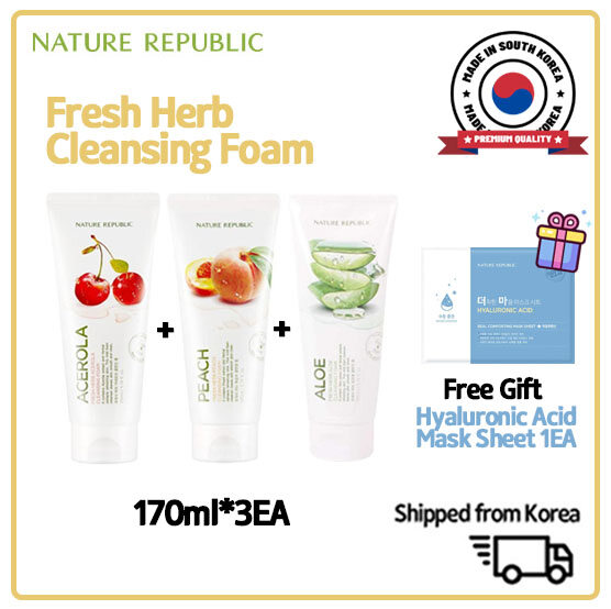 Sữa rửa mặt thảo mộc tươi nature republic 170ml * lô hội 3ea + đào + acerola + quà tặng miễn phí
