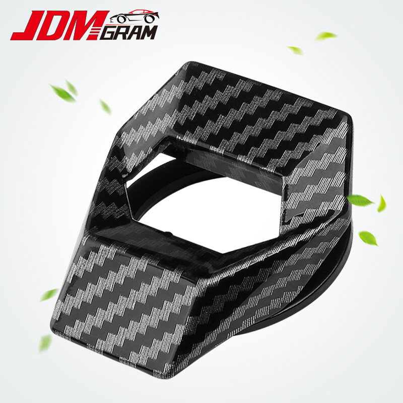 JDMGRAM Carbon Fiber Car Engine Start Stop Button Protective Cover Universal Push Button Sticky Cover Racing Style One-Key Start Switch Decorative Cap Auto Interior Accessories