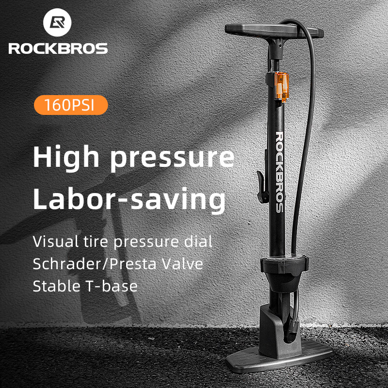 ROCKBROS Bơm không khí  160PSI Máy đo áp suất cao Bơm xe đạp Schrader/Presta Van Xe hơi Bơm không khí tiết kiệm lao động