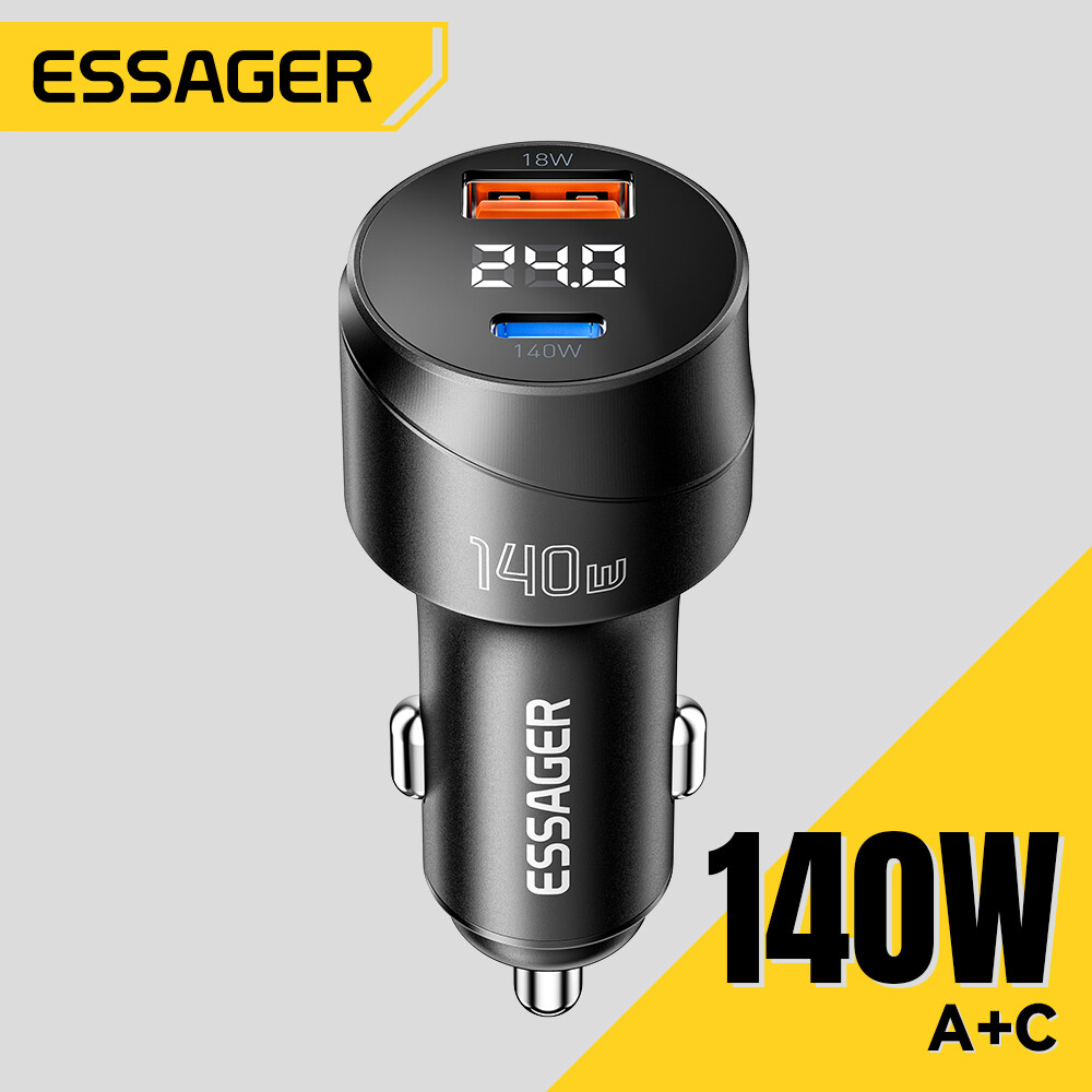 Essager 140W USB A Loại C màn hình kỹ thuật số xe ô tô Sạc Pd140w siêu nhanh Phí Loại C Xe Nhanh Chó
