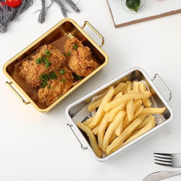 Gambar Stainless Steel Plate Party Restaurant Kitchen Tableware Dessert Snack Fruit Barbecue Dining Tray Fried Food Dish