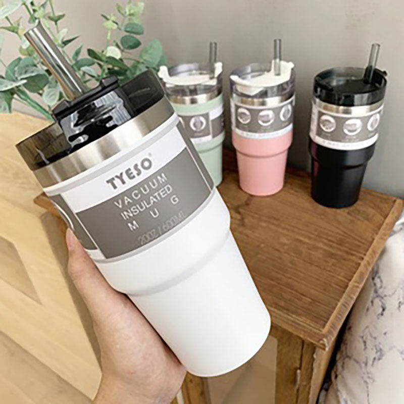 Gambar TUMBLER THERMAL CUP WITH STRAW 304 STAINLESS STEEL THERMOS CUP MUG VACUUM TUMBLER INSULATION WATER BOTTLE