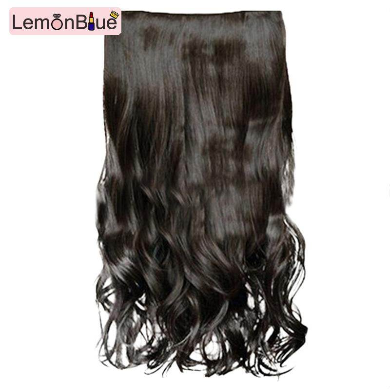 Gambar LemonBlue Long Curly Hairpiece Wig Synthetic Fiber Claw on Clip in Hair Extensions Black