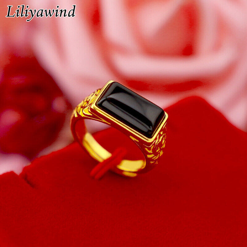 Liliyawind Nhẫn Đá Quý Màu Xanh Lá Mạ Vàng Có Thể Điều Chỉnh Cho Nam G1R