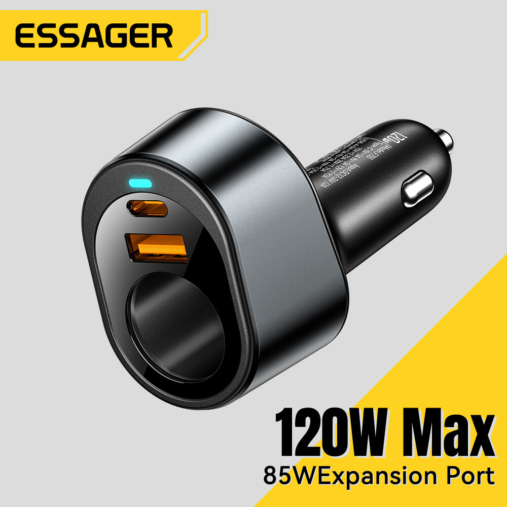 Essager 120W Lgnition Source+A+C Car Charger PD35W Quick Charge Lgnition Source USB Type C Fast Car Dual Charging For iPone 15 Huawei Mate 60 PD 3.0 QC3.0 Mobile Phone Car Chargers ราคา 243 บาท*ส่งฟรี