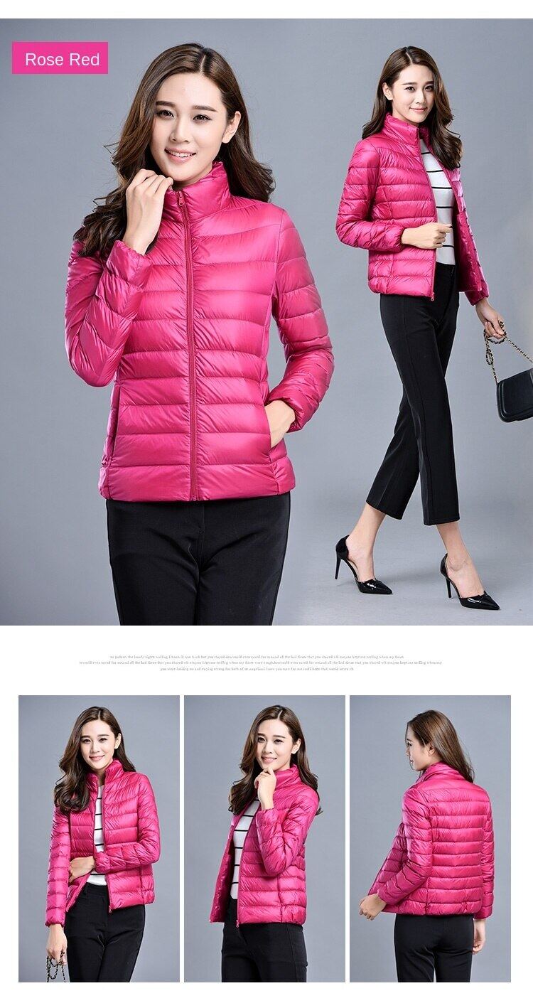 White Duck down womens lightweight down jacket short ultra-light ultra-thin stand-up collar slim fit thin plus size womens coat