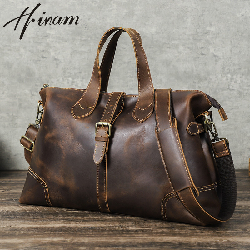 Hiram da thật hành lý nam túi cổ điển dung tích lớn tui Tote Đeo Vai Messenger Vali túi du lịch cho máy tính xách tay 13.3 inch