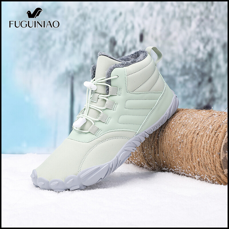 Fuguiniao Men's Waterproof Snow Boots Winter Shoes Barefoot Boots Couple Snow Shoes Outdoor Hiking Shoes Warm Fur Plush Boots 36-46 COD ราคา 581 บาท*ส่งฟรี