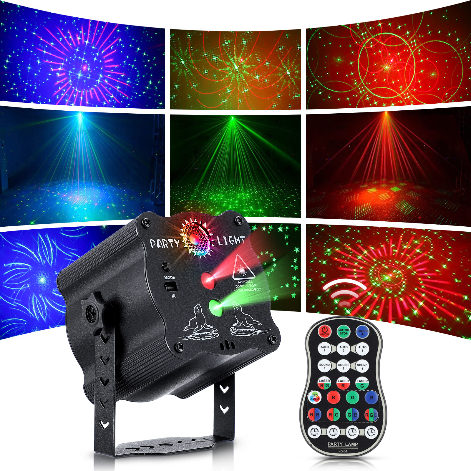 DJ Disco Light Stage Party Lights Sound Activated RGB Led Flash Strobe Projector with Remote Control for Christmas Karaoke Pub KTV Bar Birthday Wedding USB Powered 