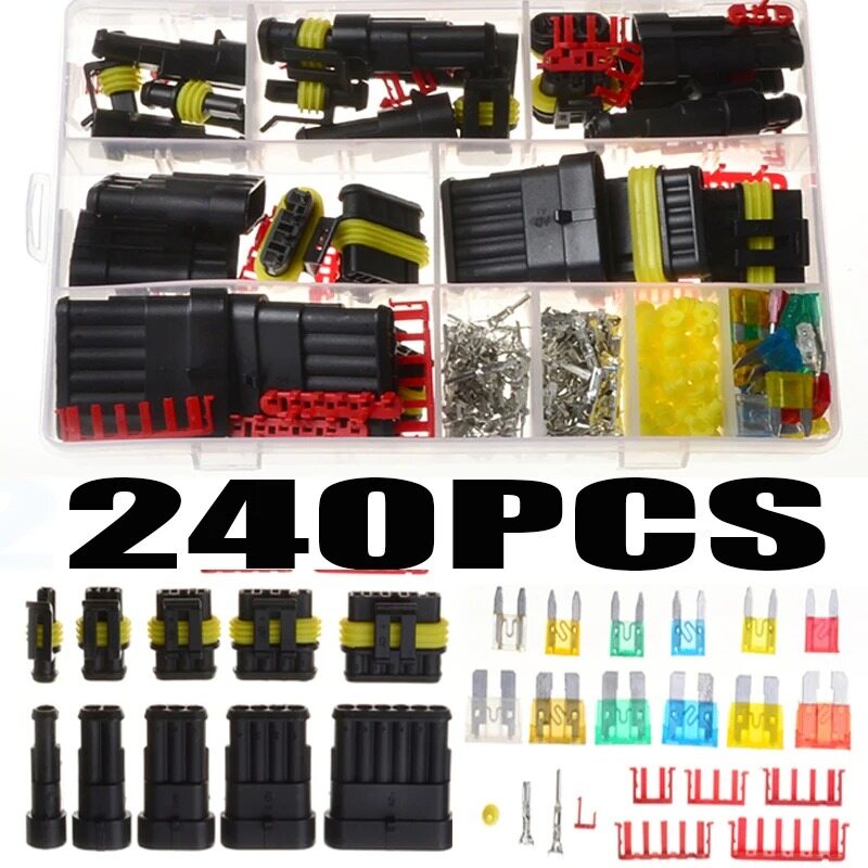 240pcs HID không thấm nước thiết bị đầu cuối điện tử đầu nối dây điện + Xe Lẫy Cầu Chì Ô Tô Cầu chì mini Set