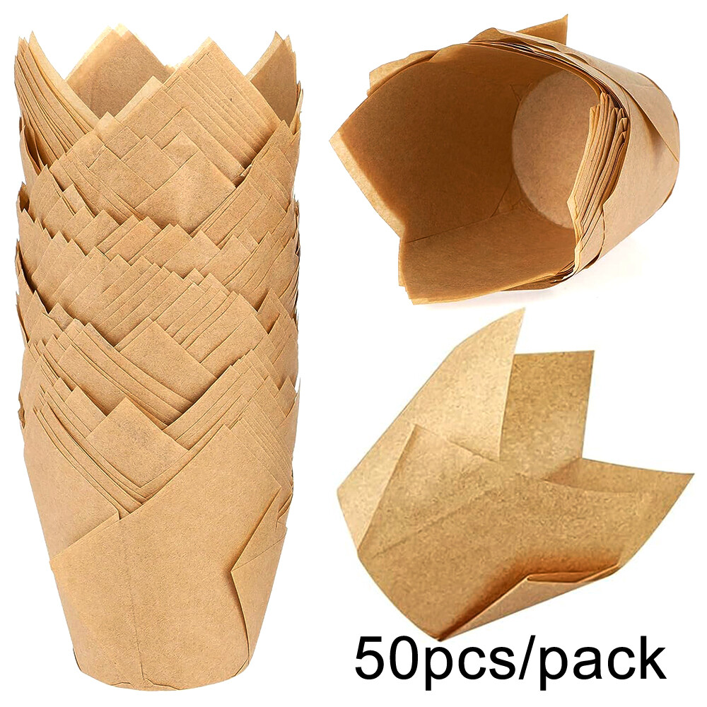 50pcs Tulip cupcake chén nướng bánh nướng lót chủ mộc mạc giấy gói bánh cupcake molde giấy làm bánh cupcake ly công cụ dụng cụ làm bánh
