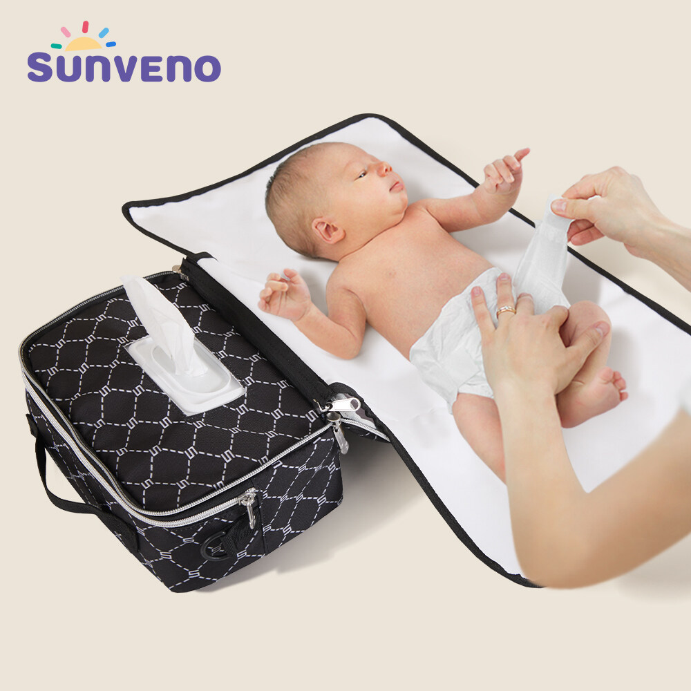 Sunveno 2 in 1 Portable Diaper Changing Pad for Newborn Girl & Boy ,Waterproof & Detachable Travel Baby Diaper Changing Mat with Shoulder Strap ราคา 502 บาท*ส่งฟรี