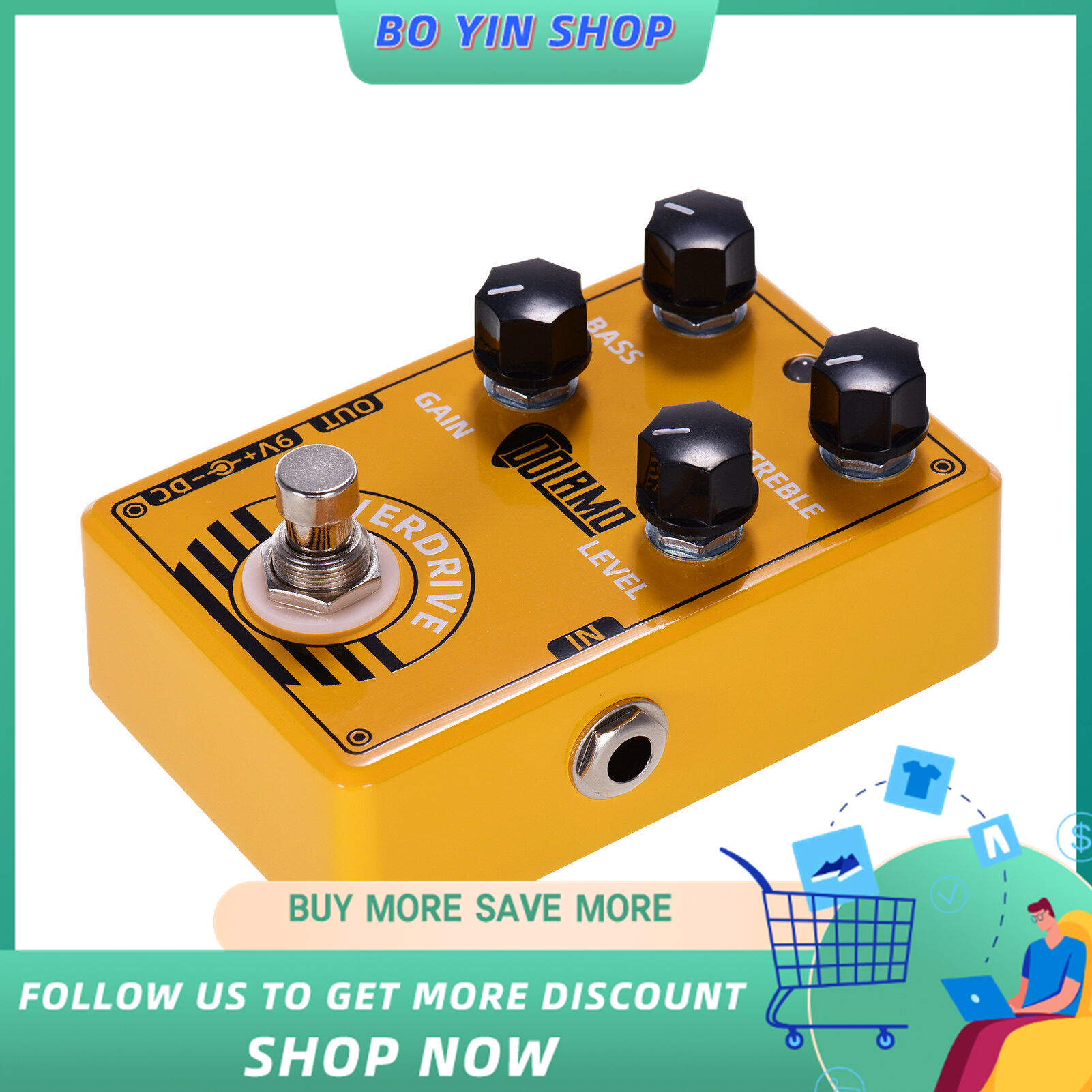 Dolamo D-8 Overdrive Guitar Effect Pedal with Bass Treble Gain Level Controls and True Bypass Design for Electric Guitar