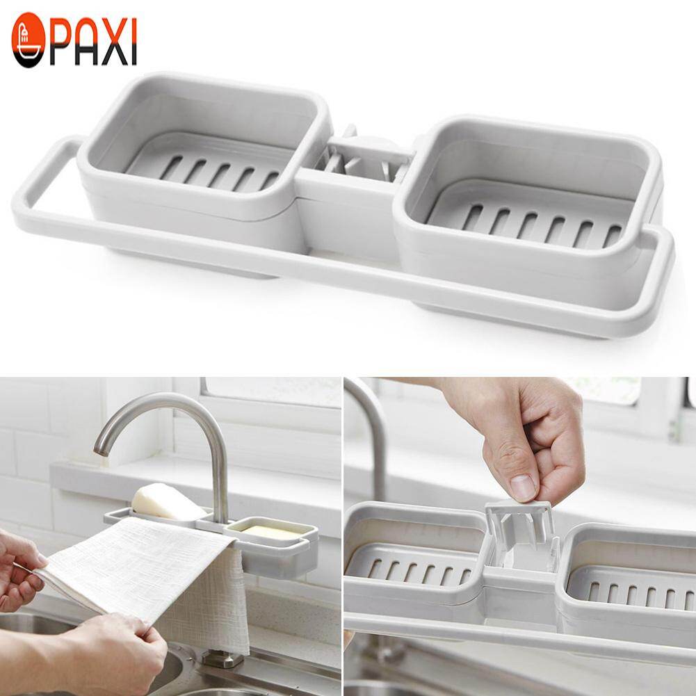 Paxi Home Kitchen Sink Faucet Drain Rack Sponge Soap Storage