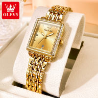 OLEVS Watch For Women Original Waterproof 2024 New Sale Casual Elagant Square Diamond Dial Gold Stainless Steel Strap Calendar Luminous
