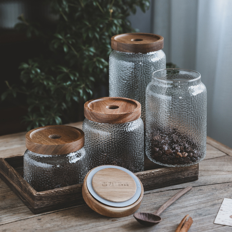 Gambar Japanese style hammer patterned small sealed jar tea cans grains storage box coffee beans Pu er storage jar