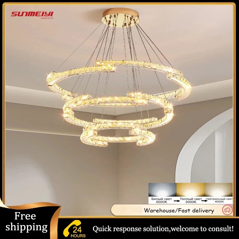 Nordic crystal chandelier Golden ceiling chandelier living room LED chandelier kitchen pendant lights room decor light fixture ราคา 9,098 บาท*ส่งฟรี