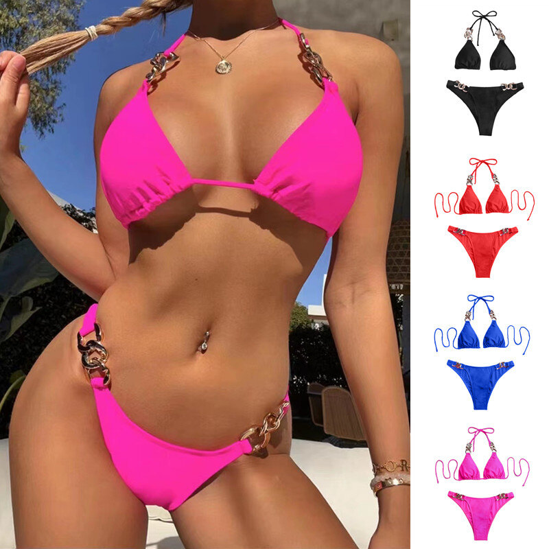 Phụ Nữ Của Áo Tắm Hai Mảnh Thiết Lập, Áo Ngực Bikini Buộc Dây Cổ Lưng Co Giãn Màu Trơn Pantie Cho Nữ