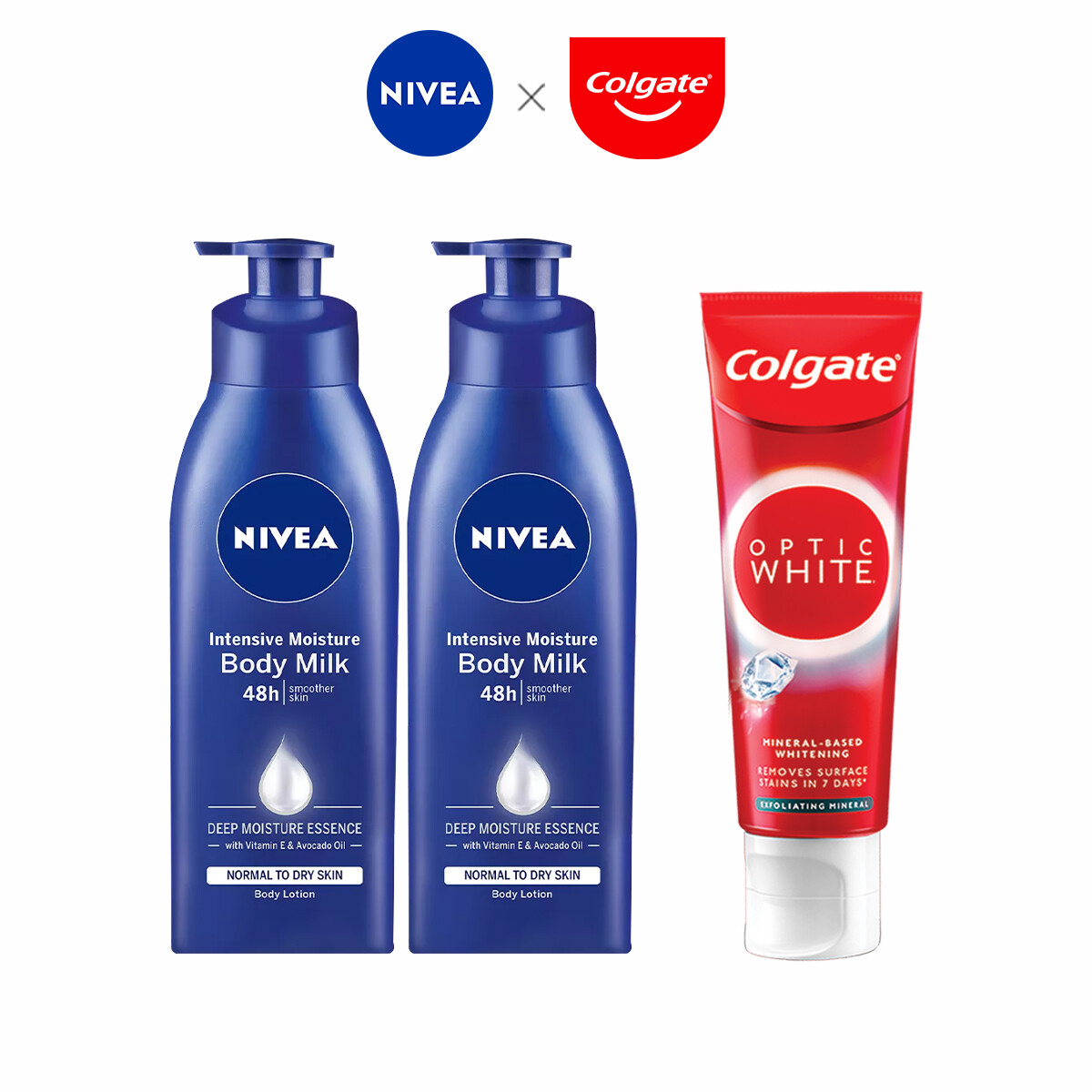 Gambar NIVEA Intensive Moisture Body Lotion 400ml x2 + Colgate Optic White Exfoliating Mineral 100g