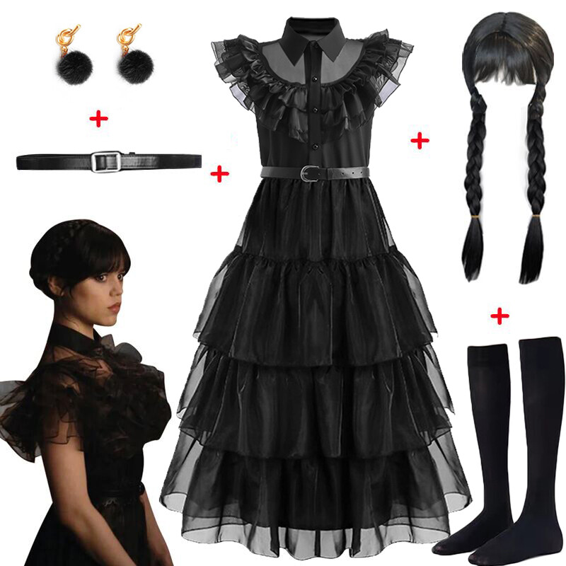 LZH Children's clothes Wednesday Addams Dress Black Cosplay School Dance Costume Girls Halloween Easter Carnival Party Dress Wednesday Addams ราคา 546 บาท*ส่งฟรี