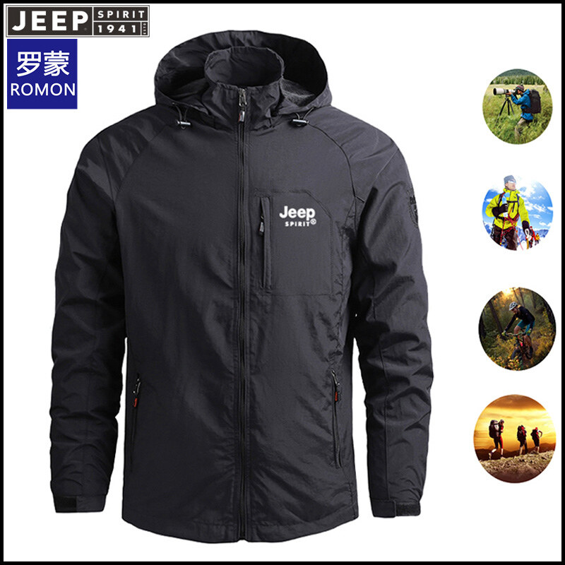 JEEP High-quality Spring and Autumn New JEEP Young Men's Solid Color Joker Casual Windproof and Rainproof Collar Coat Cross-border Jacket ราคา 536 บาท*ส่งฟรี