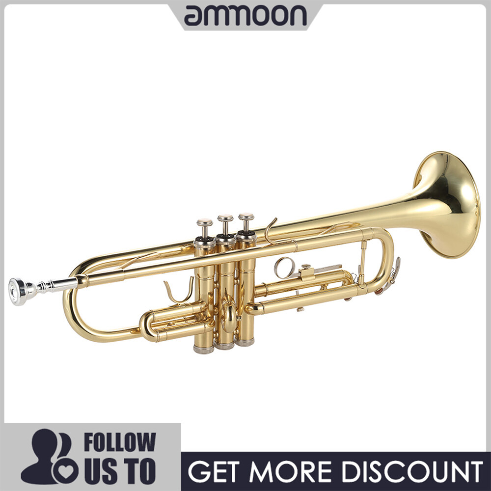 [ammoon]Trumpet Bb Flat Brass Gold-painted Exquisite Durable with Mouthpiece Gloves Strap Case