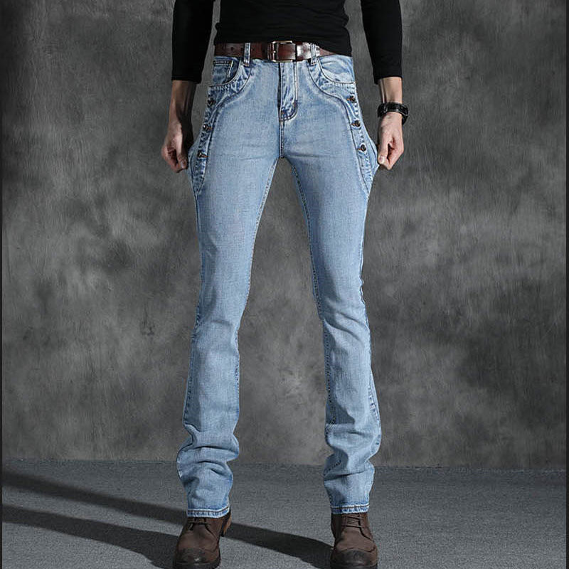 Quần jean nam quần Jean nam micro jeans ống loe phong cách Hàn Quốc co giãn nam dáng ôm ống loe quần denim