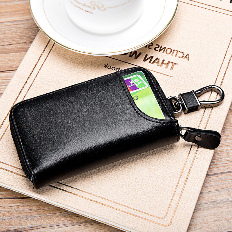 Da thật túi đựng chìa khóa xe ô tô với Keychain Ví đựng thẻ dùng cho cả nam và nữ thông minh quản gia chìa khóa xe ổ lưu trữ di động túi khóa kéo